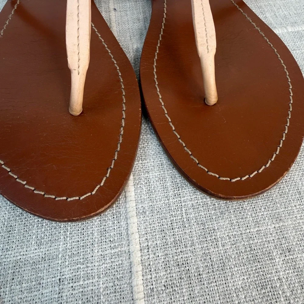 Tory Burch Miller Leather Logo Thong Sandals 9.5 Light Pink Flip Flops